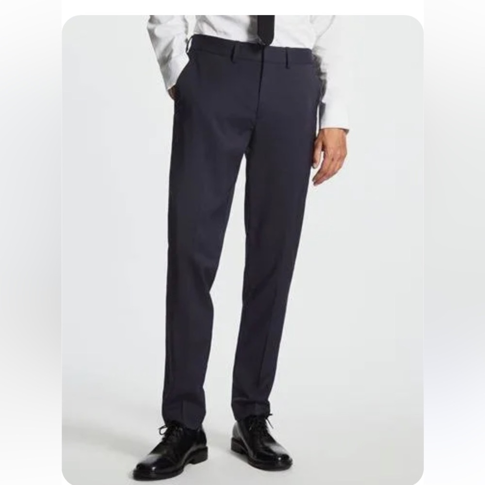 COS Men's Wool/Mohair Dark Navy Tapered Flat Front Pants 30R